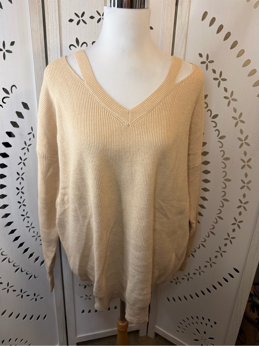 Cutout V Neck Sweater